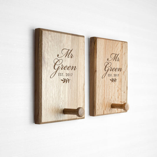 Personalized Established Year Couples Peg Hook Set-deeply-engraved