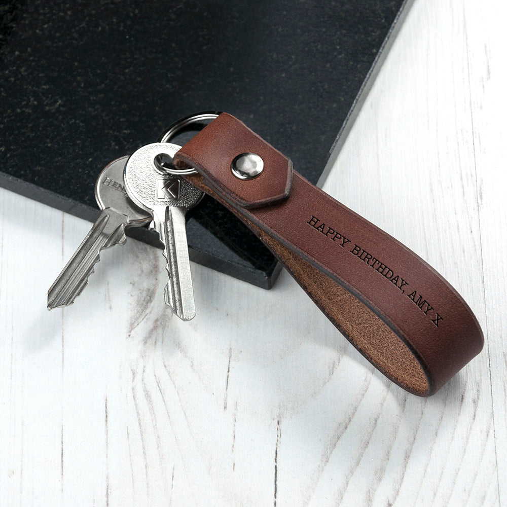 Personalized Luxury Brown Leather Keyring - Lovesakes