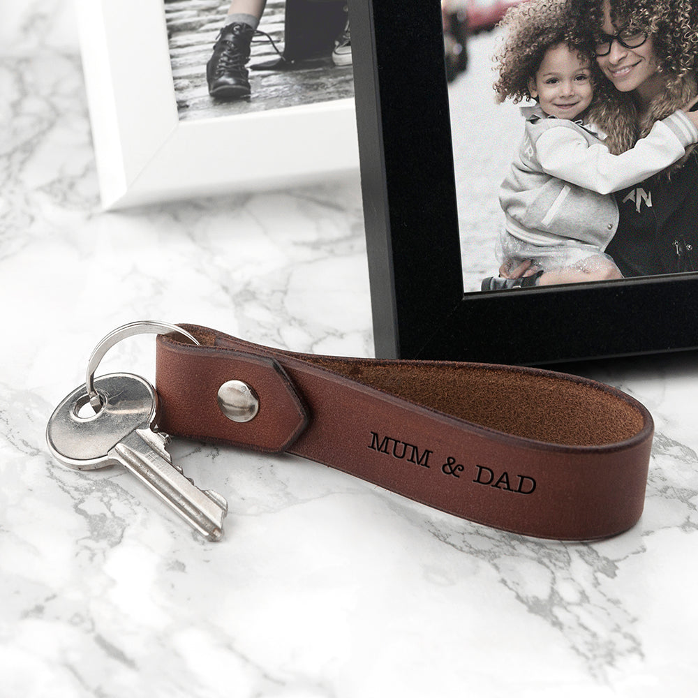 Personalized Luxury Brown Leather Keyring - Lovesakes