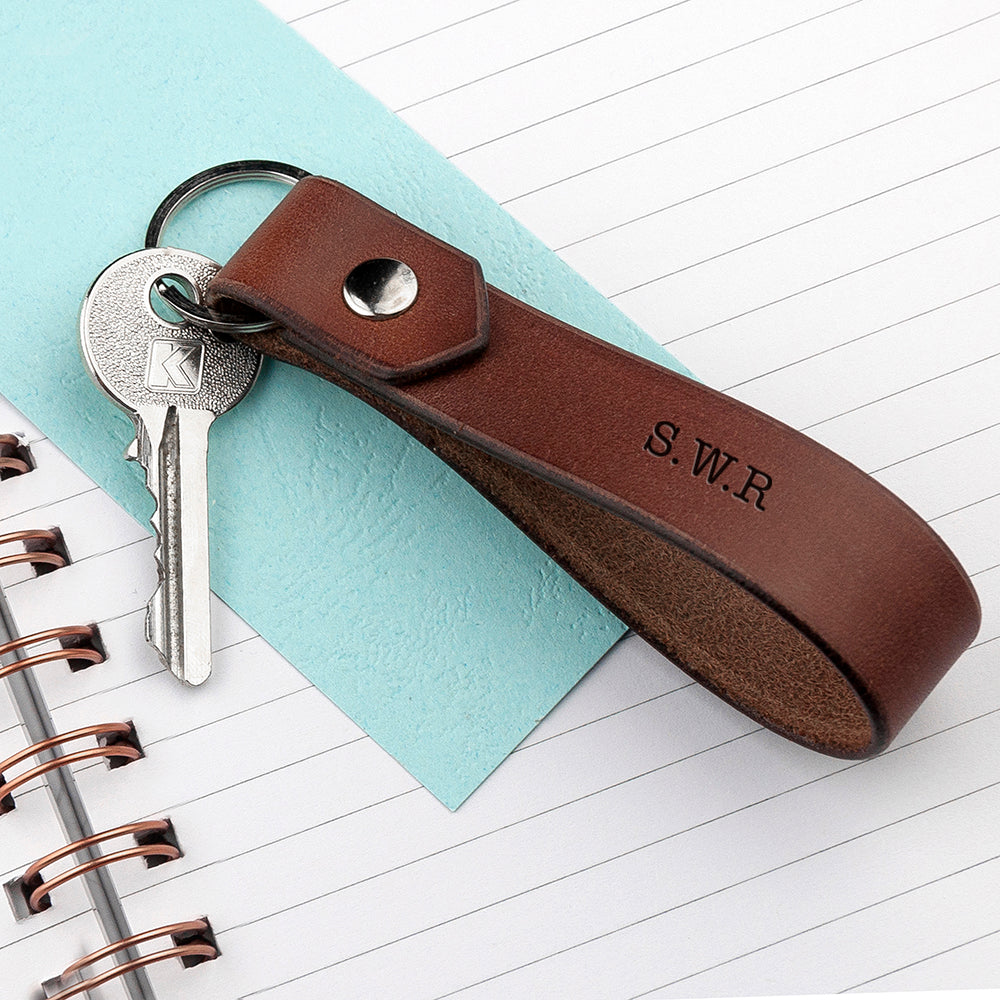 Personalized Luxury Brown Leather Keyring - Lovesakes