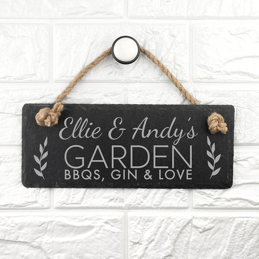 Engraved Our Garden Slate Hanging Sign