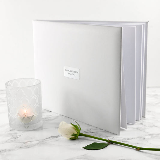 Personalized White Leather Funeral-Guest Book