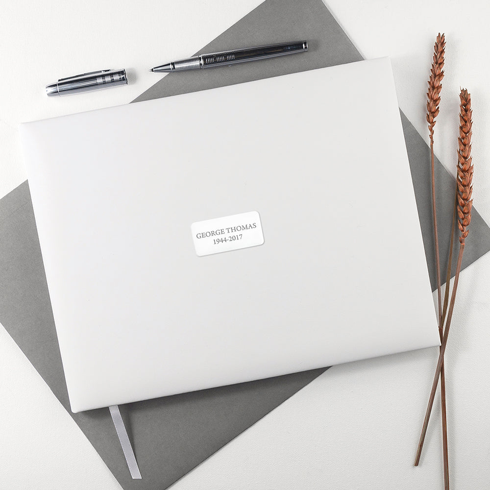 Personalized White Leather Memorial Guest Book