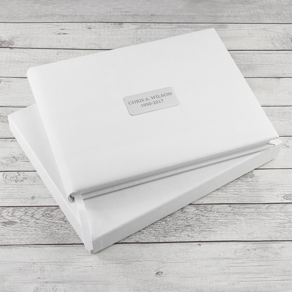 Personalized White Leather Memorial Guest Book