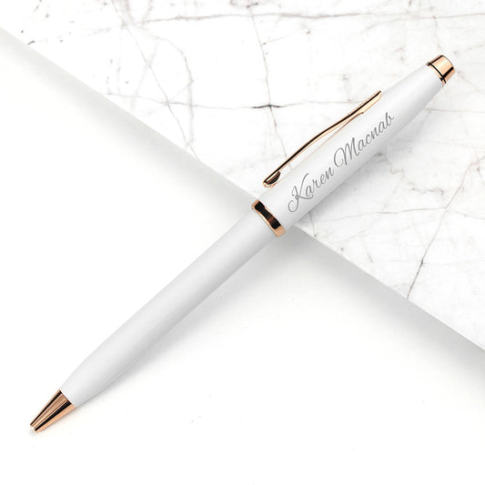 Engraved Cross Century II Pen in White