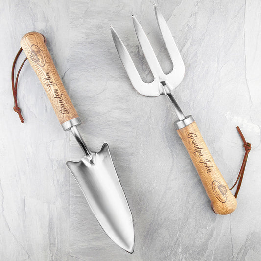 personalized gardening trowel and fork set