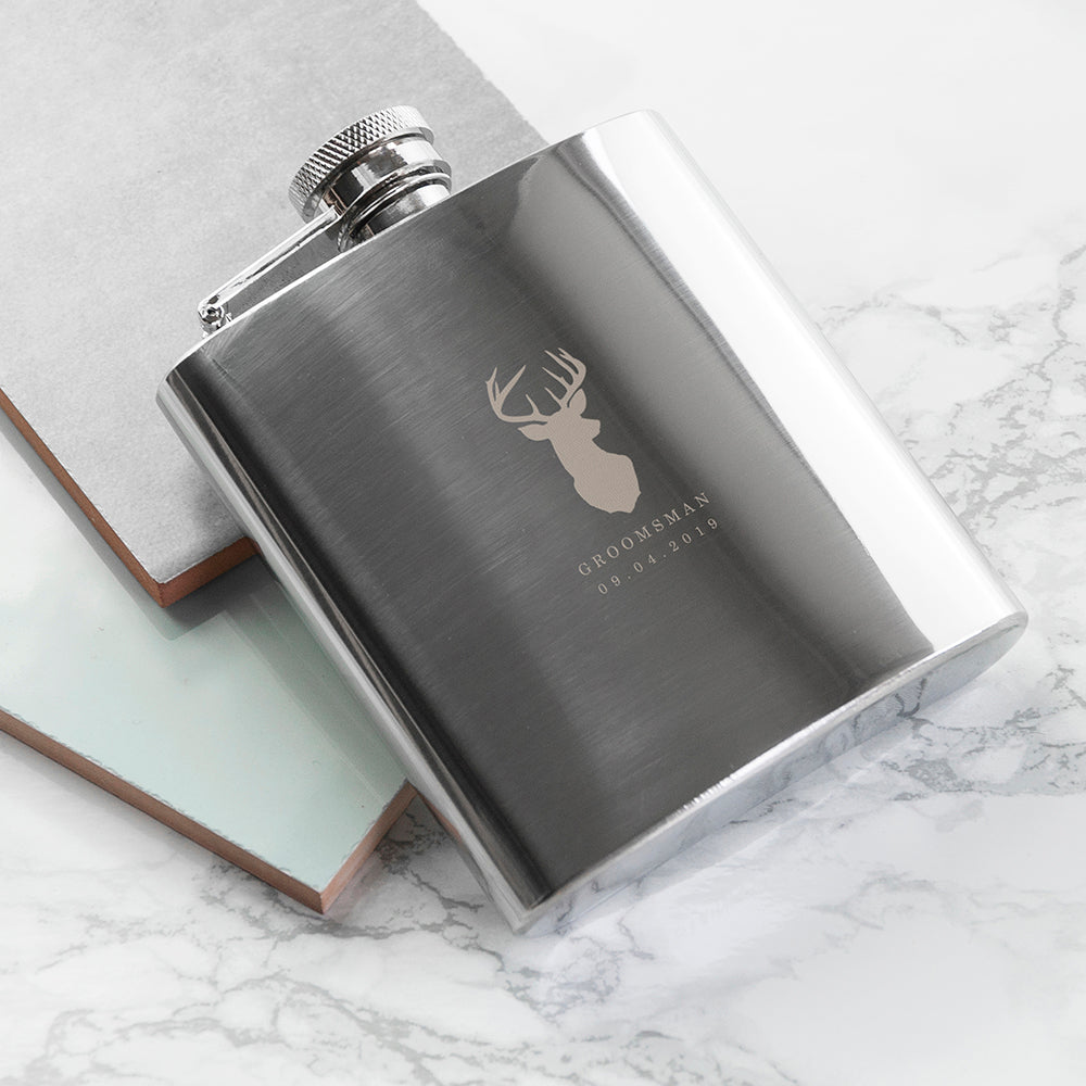 Personalized Stag 6oz Stainless Steel Hip Flask - Lovesakes