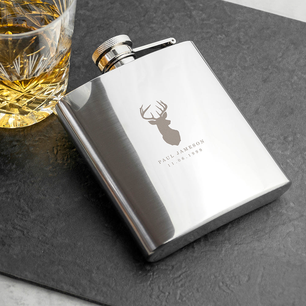 Personalized Stag 6oz Stainless Steel Hip Flask - Lovesakes