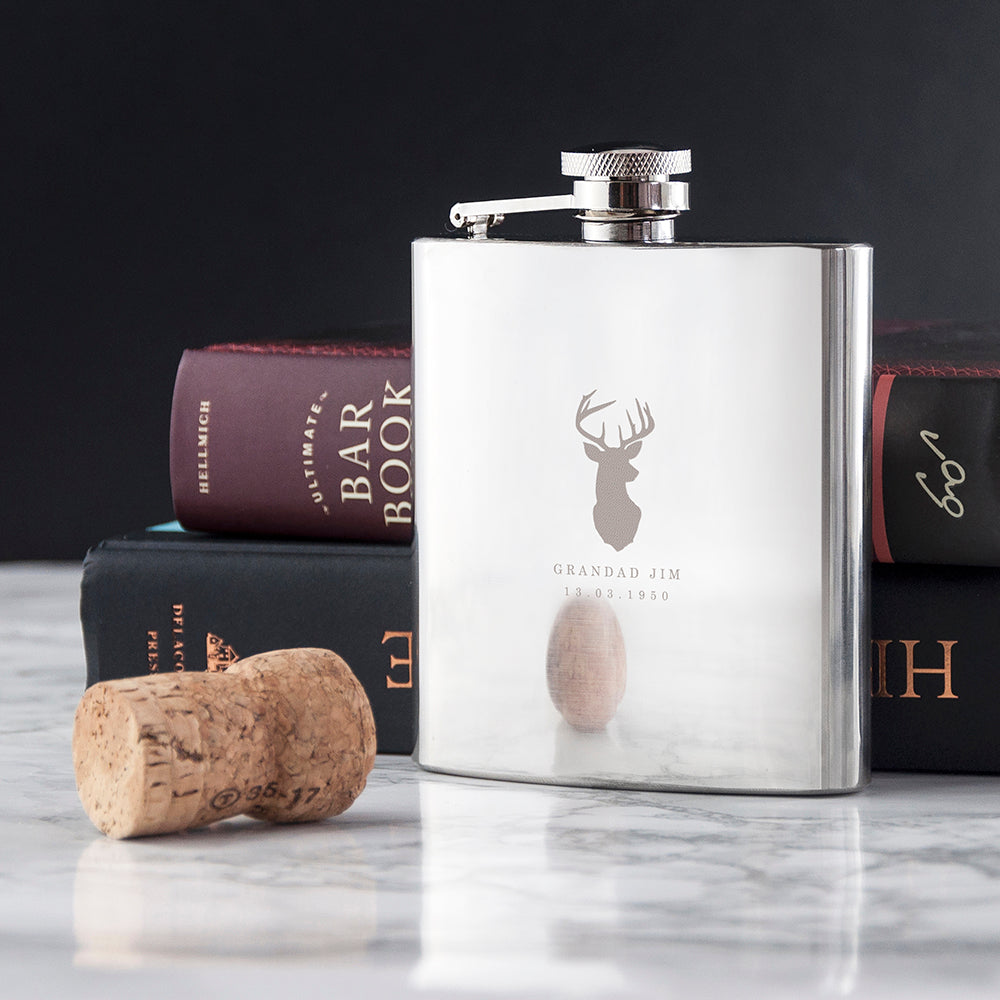 Personalized Stag 6oz Stainless Steel Hip Flask - Lovesakes