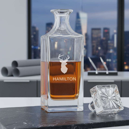 Clear glass decanter with name