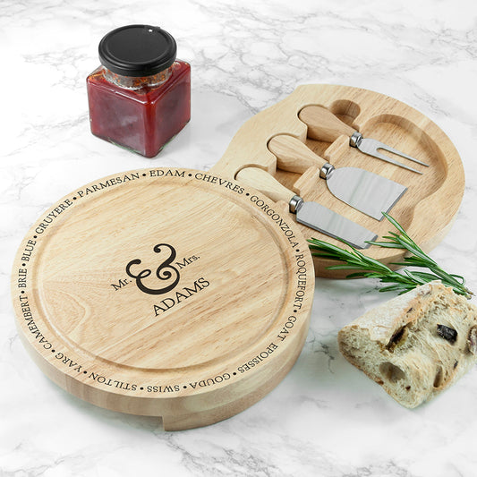 Engraved Mr and Mrs Cheese Board Set