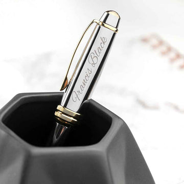 Engraved Gold Medallist Pen - Premium Silver Finish - Deeply Engraved