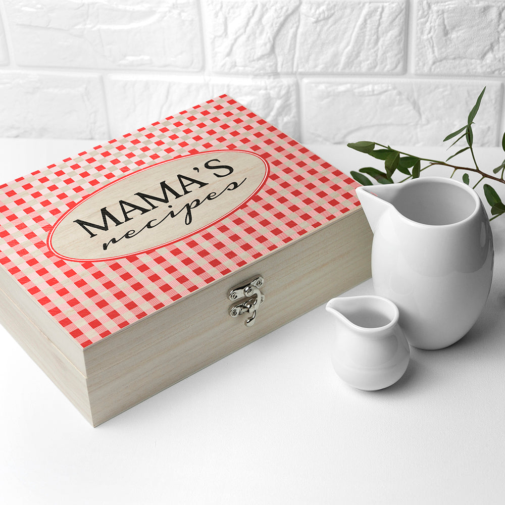 Personalized Gingham Red Recipe Box - Lovesakes