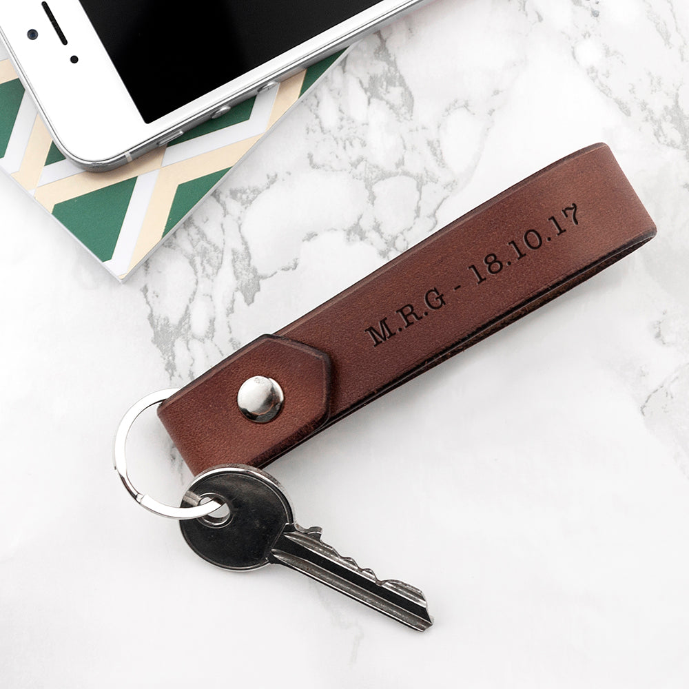 Personalized Luxury Brown Leather Keyring - Lovesakes