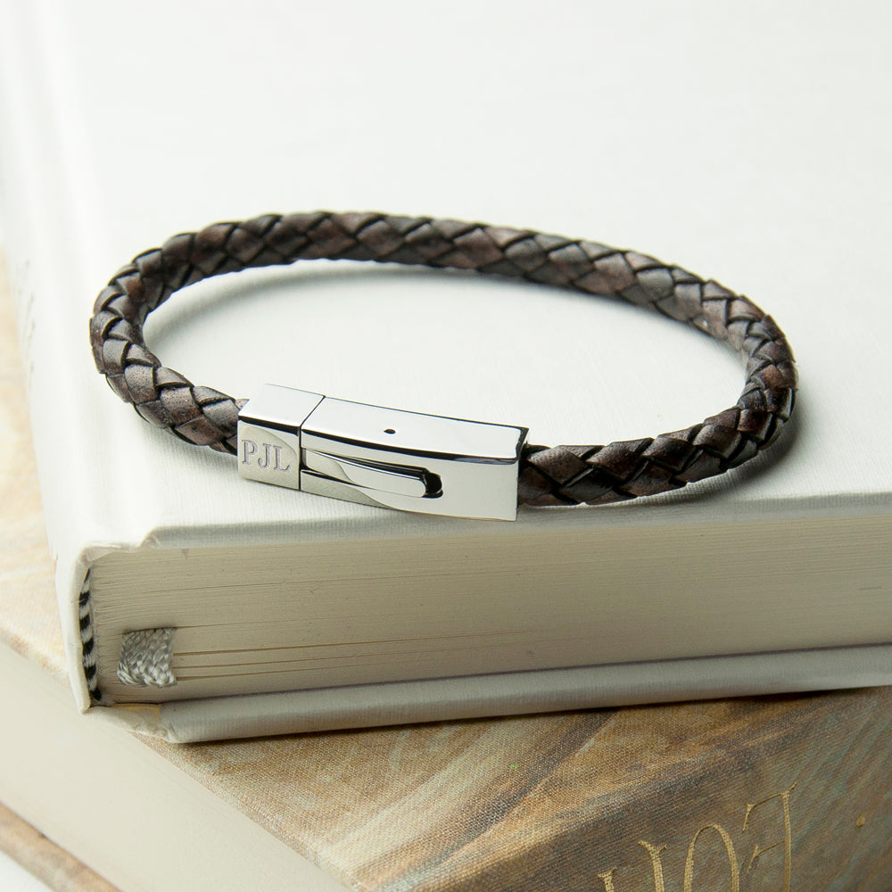 Personalized Men's Leather Bracelet With Tube Clasp - Lovesakes