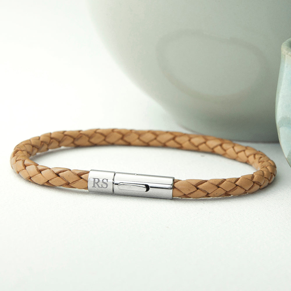 Personalized Men's Capsule Tube Woven Bracelet in Tan - Lovesakes