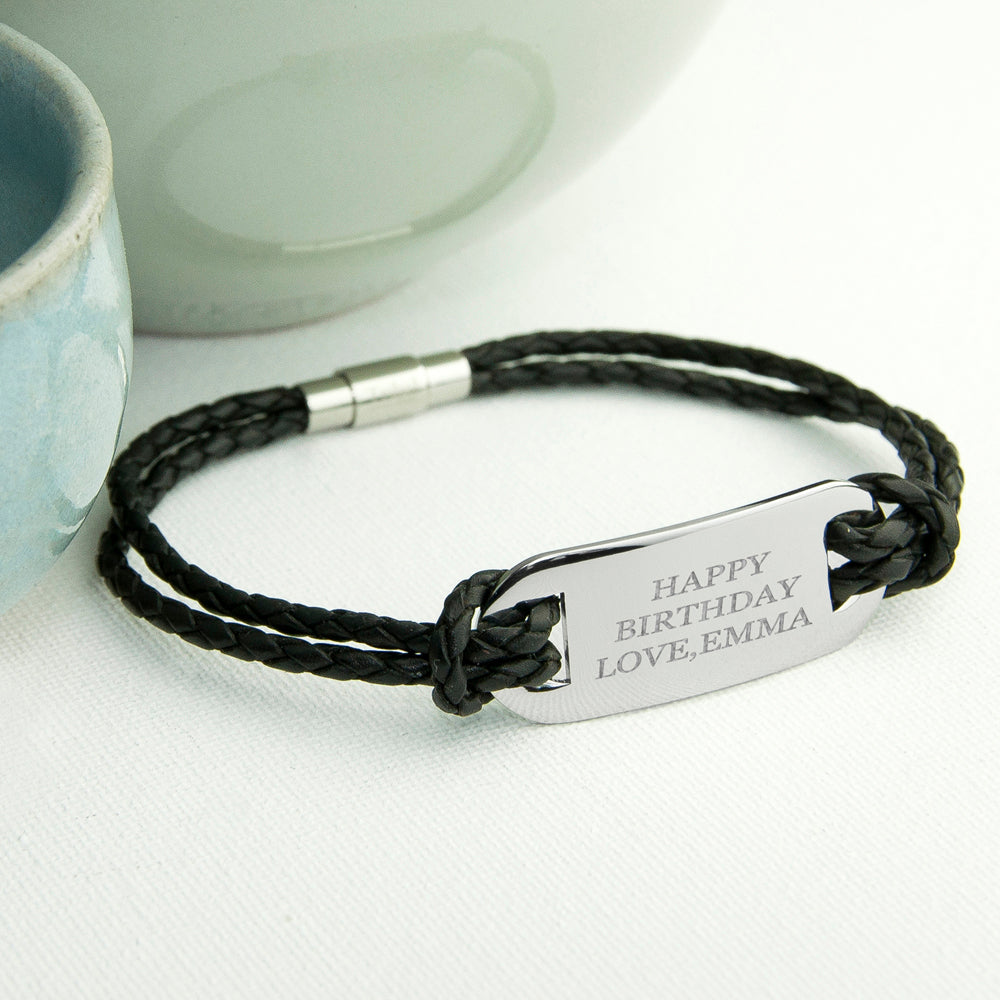 Personalized Men's Statement Leather Bracelet in Black - Lovesakes