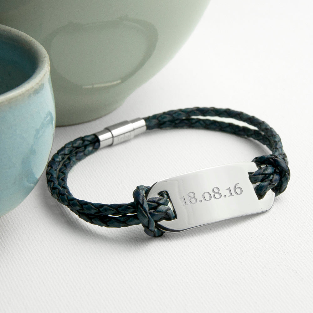 Personalized Men's Statement Leather Bracelet In Navy - Lovesakes