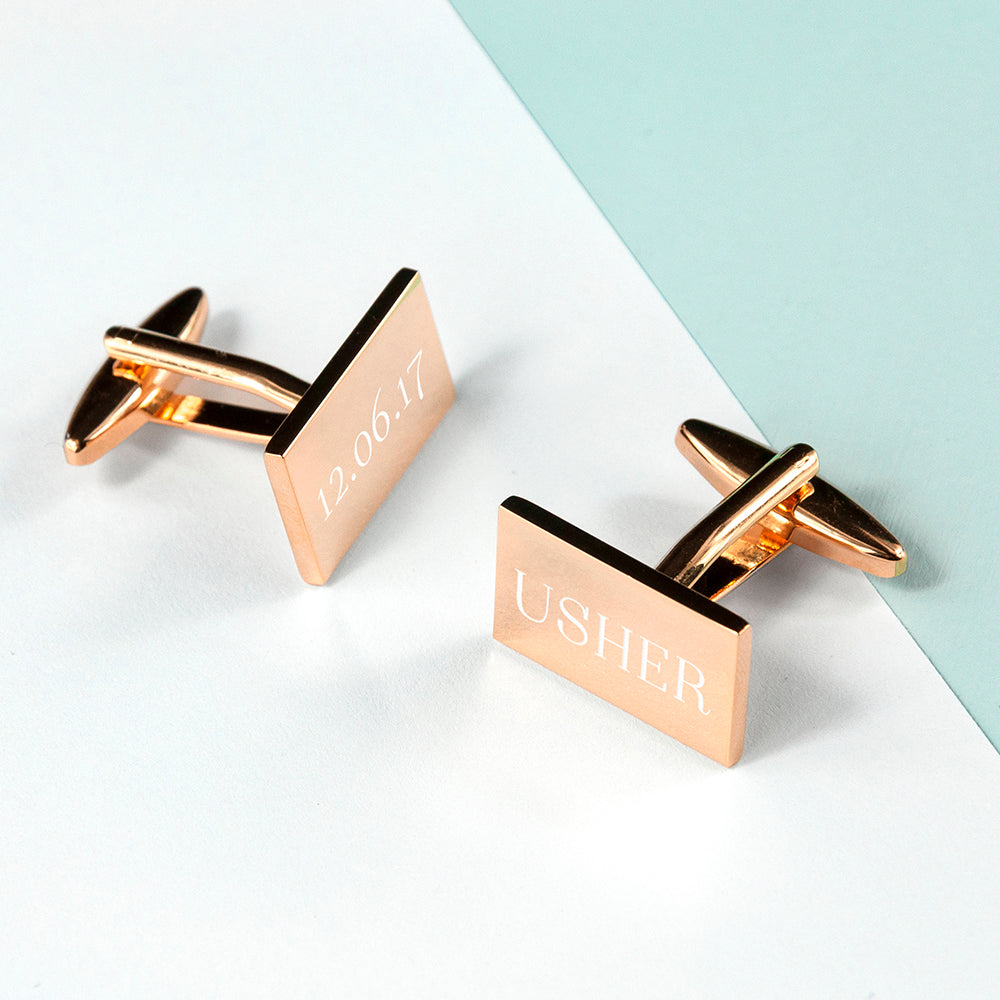 Personalised Rectangle Rose Gold Plated Cufflinks - Lovesakes