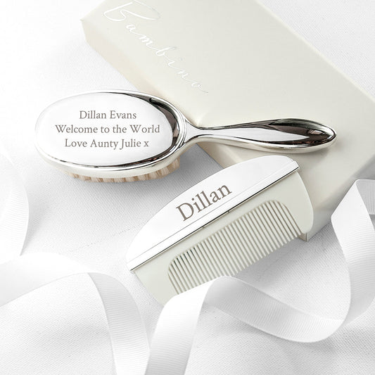 Engraved Silver Plated Baby Brush And Comb Set