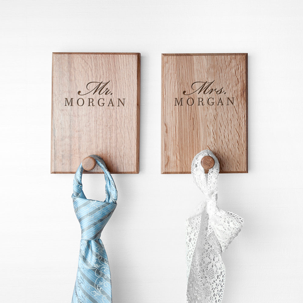 Personalized Engraved Oak Wall Hook (Wedding / Couple Gift) 