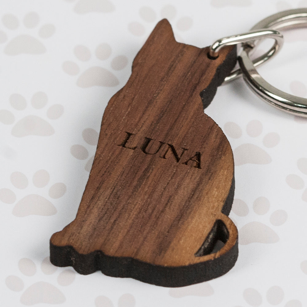 Personalized Wooden Cat Key Ring - Lovesakes