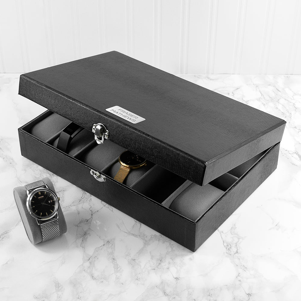 Personalized 12-Slot Watch Box  Watch and Cufflinks Boxes Deeply Engraved