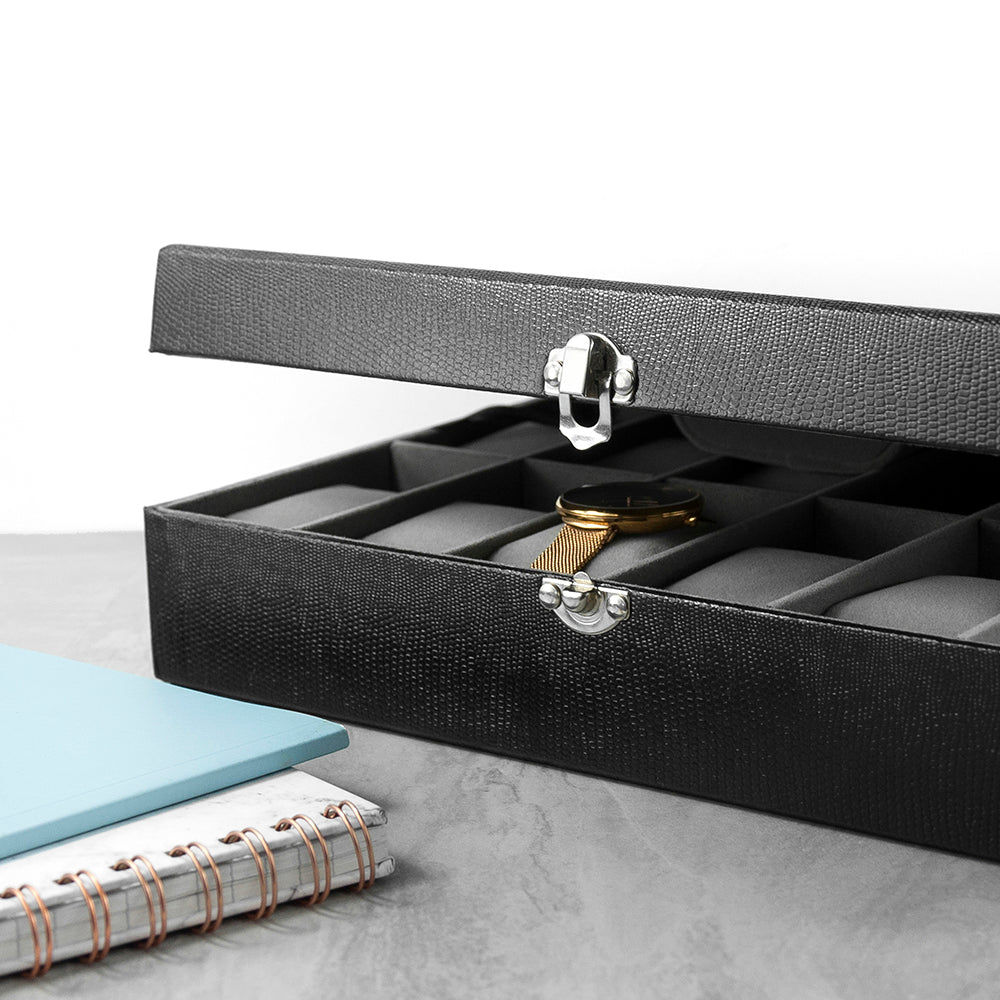 Personalized 12-Slot Watch Box  Watch and Cufflinks Boxes Deeply Engraved