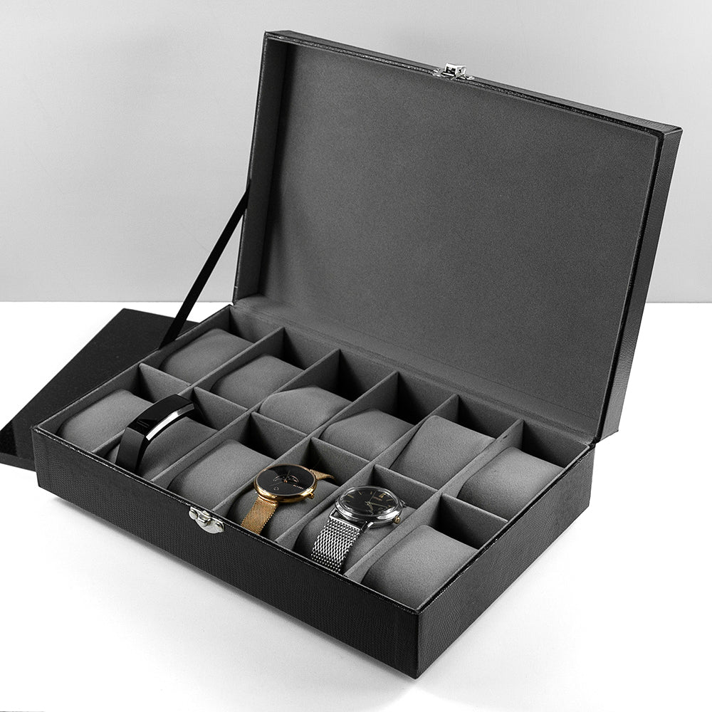 Personalized 12-Slot Watch Box  Watch and Cufflinks Boxes Deeply Engraved