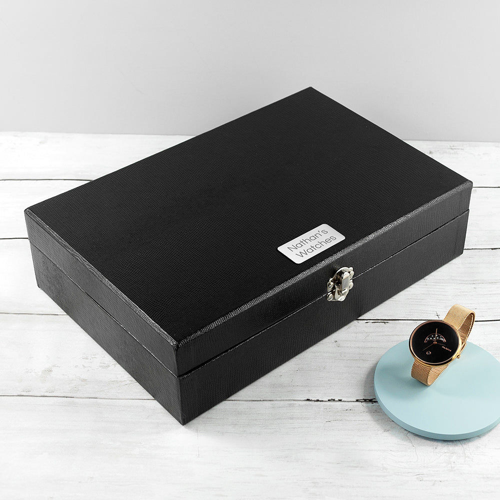 Personalized 12-Slot Watch Box  Watch and Cufflinks Boxes Deeply Engraved