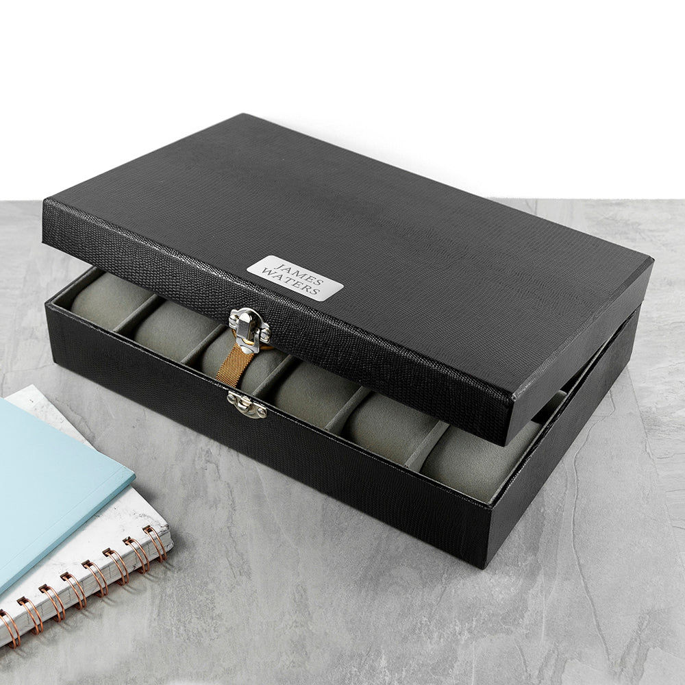 Personalized 12-Slot Watch Box  Watch and Cufflinks Boxes Deeply Engraved