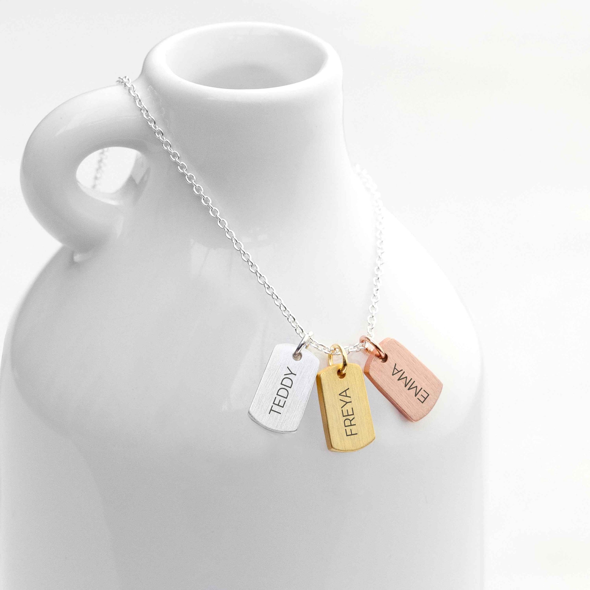 Personalized 3-tag Family Name Necklace  Necklaces Deeply Engraved