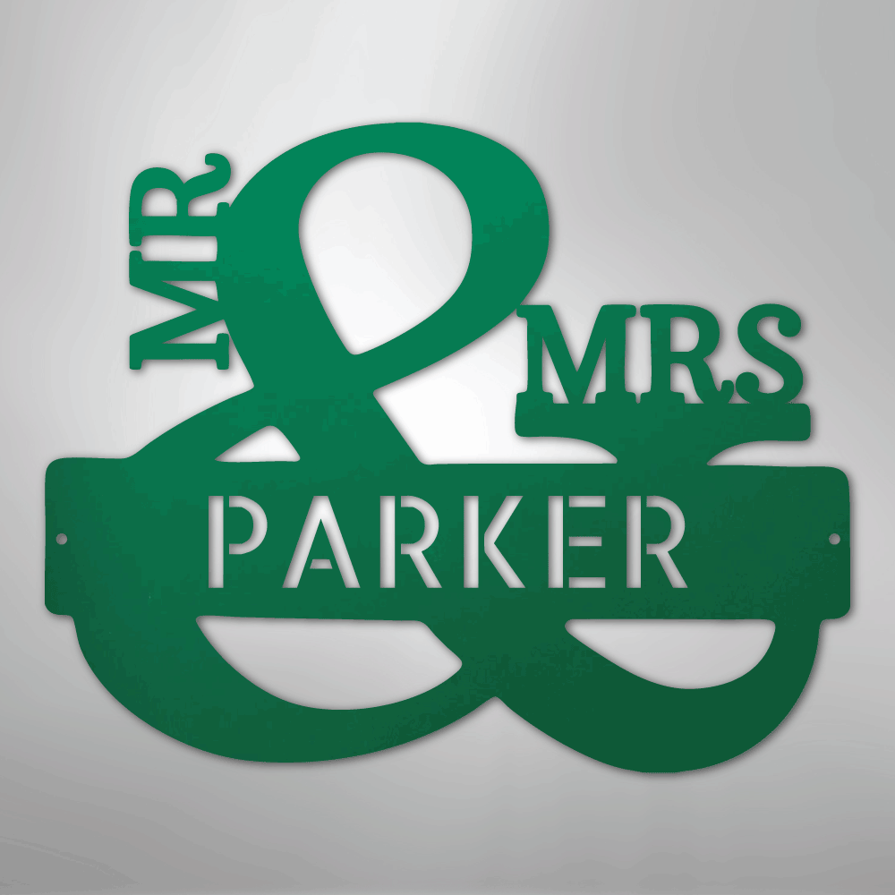 personalized-Mr-Mrs-ampersand-metal-wall-art-sign-decor-green