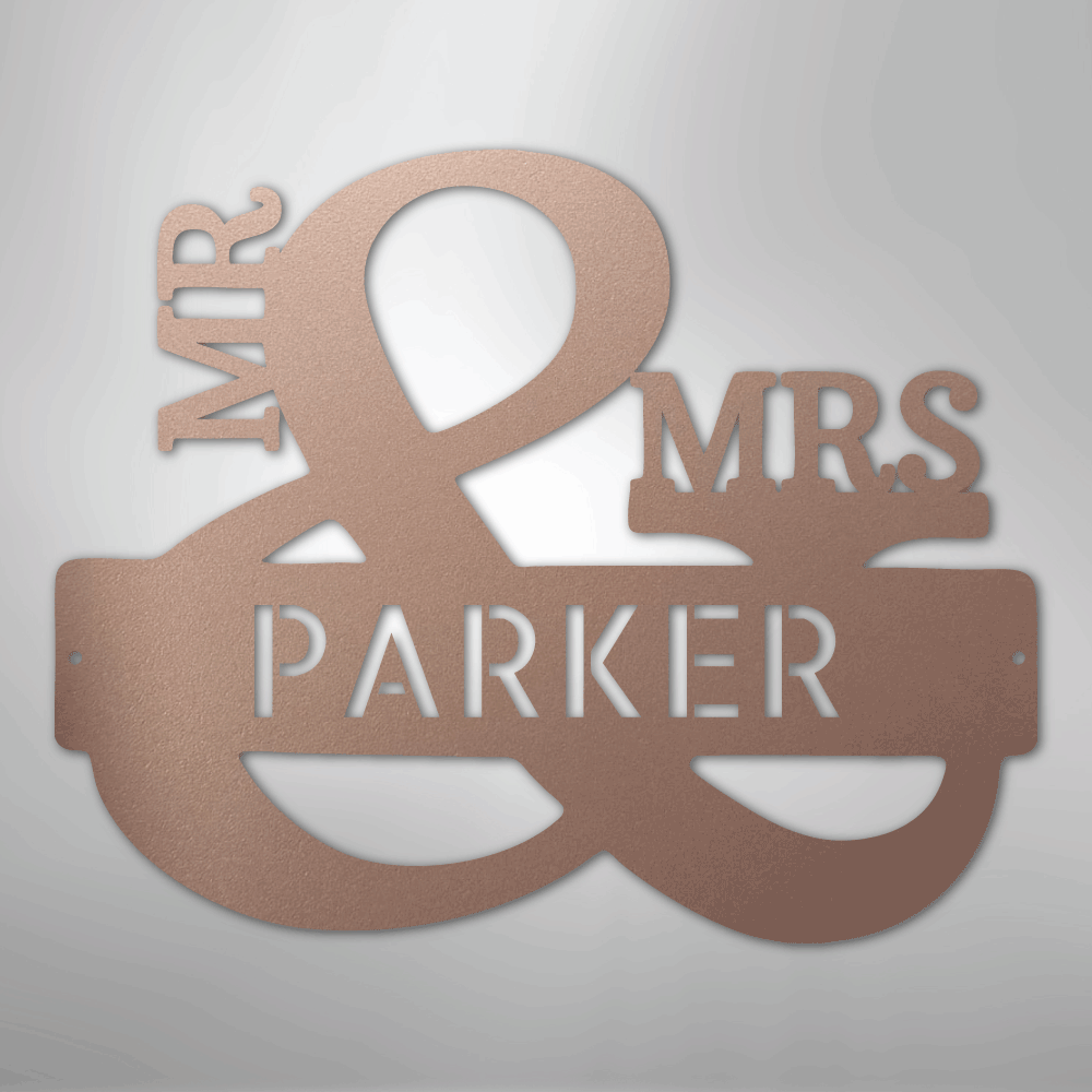 Decorative metal sign with 'MR & MRS Personalized-Name