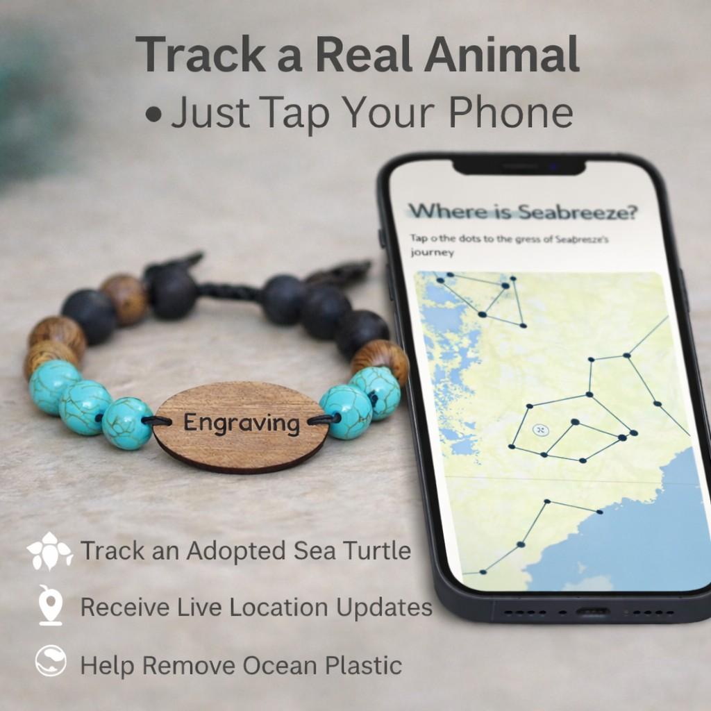 Personalized Animal Tracking Bracelet - Track a Sea Turtle  Animal Tracking Bracelets Deeply Engraved