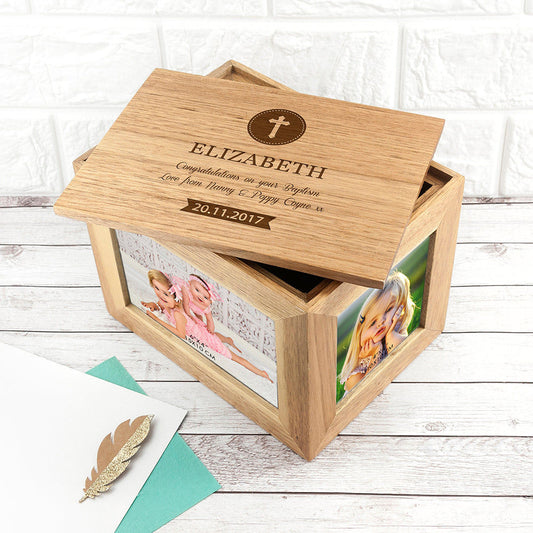 Personalized Baby Christening Cross Photo Cube Keepsake Box  Keepsake Boxes Deeply Engraved
