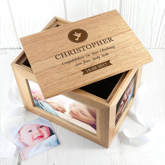 Personalized Baby Christening Cross Photo Cube Keepsake Box  Keepsake Boxes Deeply Engraved
