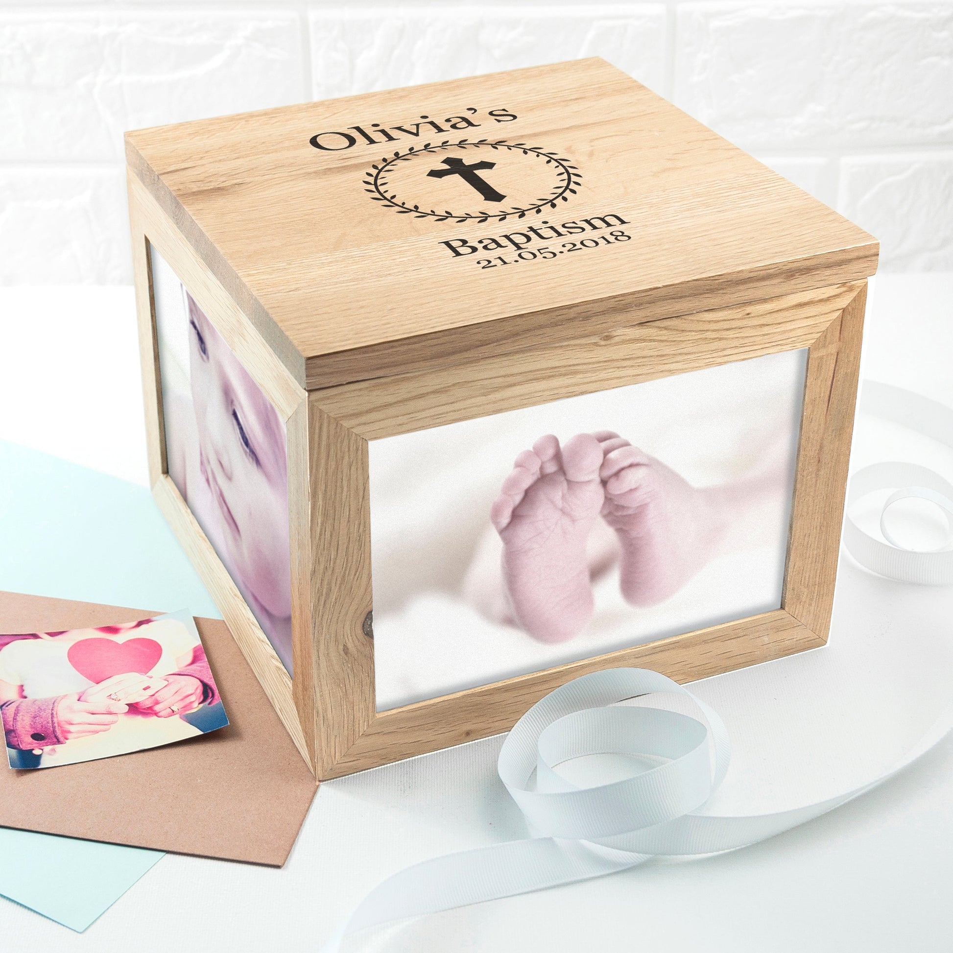 Personalized Baby Christening Cross Wooden Photo Keepsake Box  Keepsake Boxes Deeply Engraved