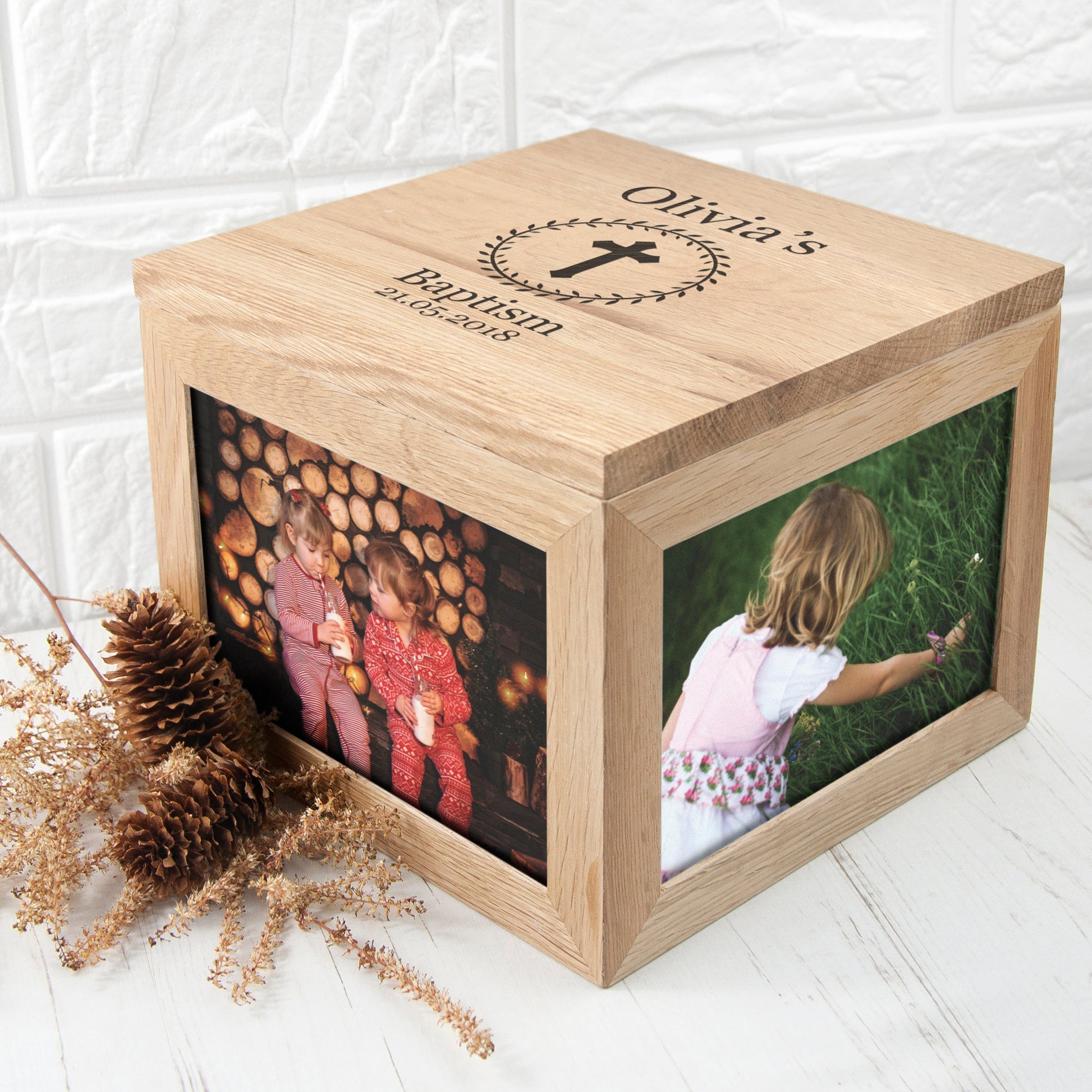 Personalized Baby Christening Cross Wooden Photo Keepsake Box  Keepsake Boxes Deeply Engraved
