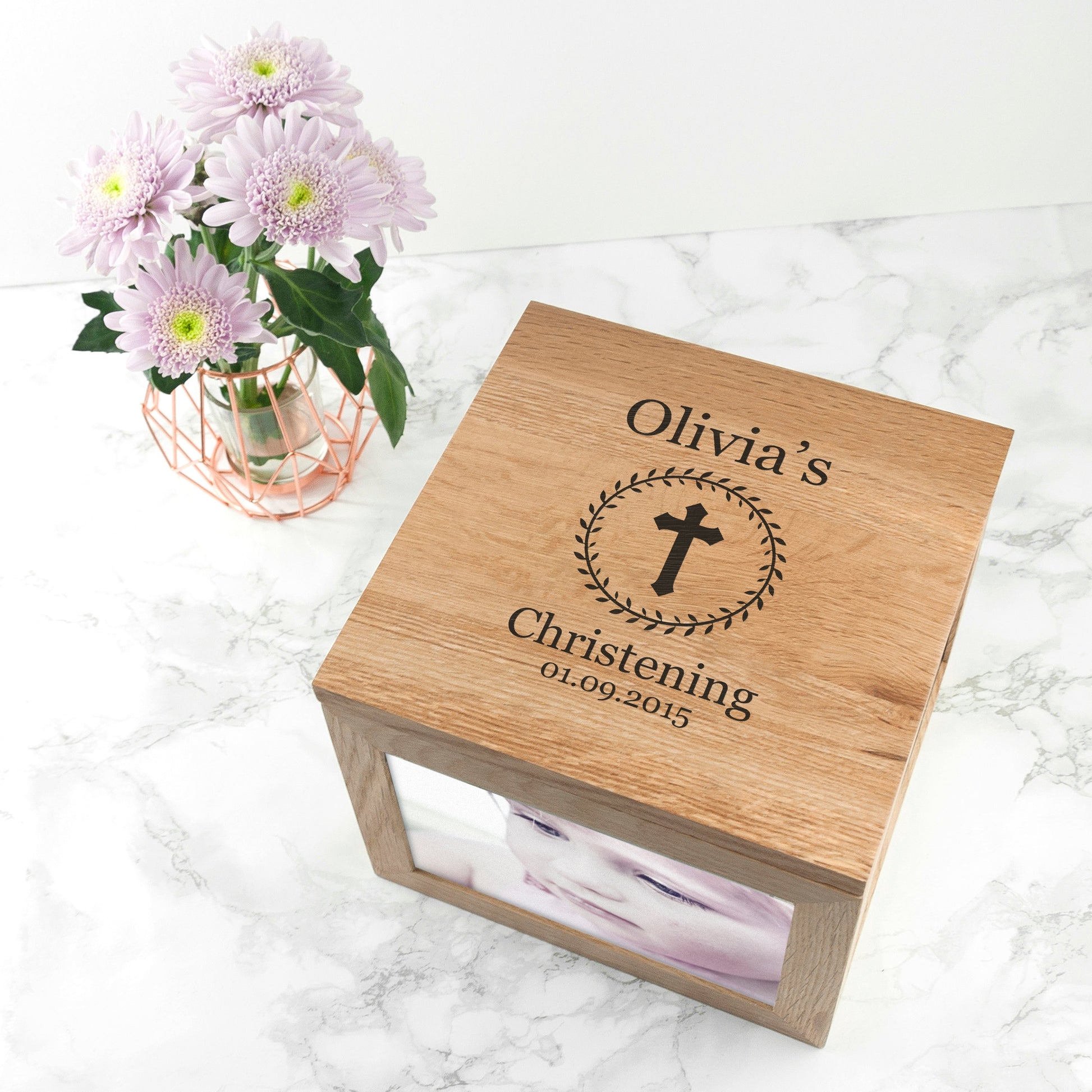 Personalized Baby Christening Cross Wooden Photo Keepsake Box  Keepsake Boxes Deeply Engraved