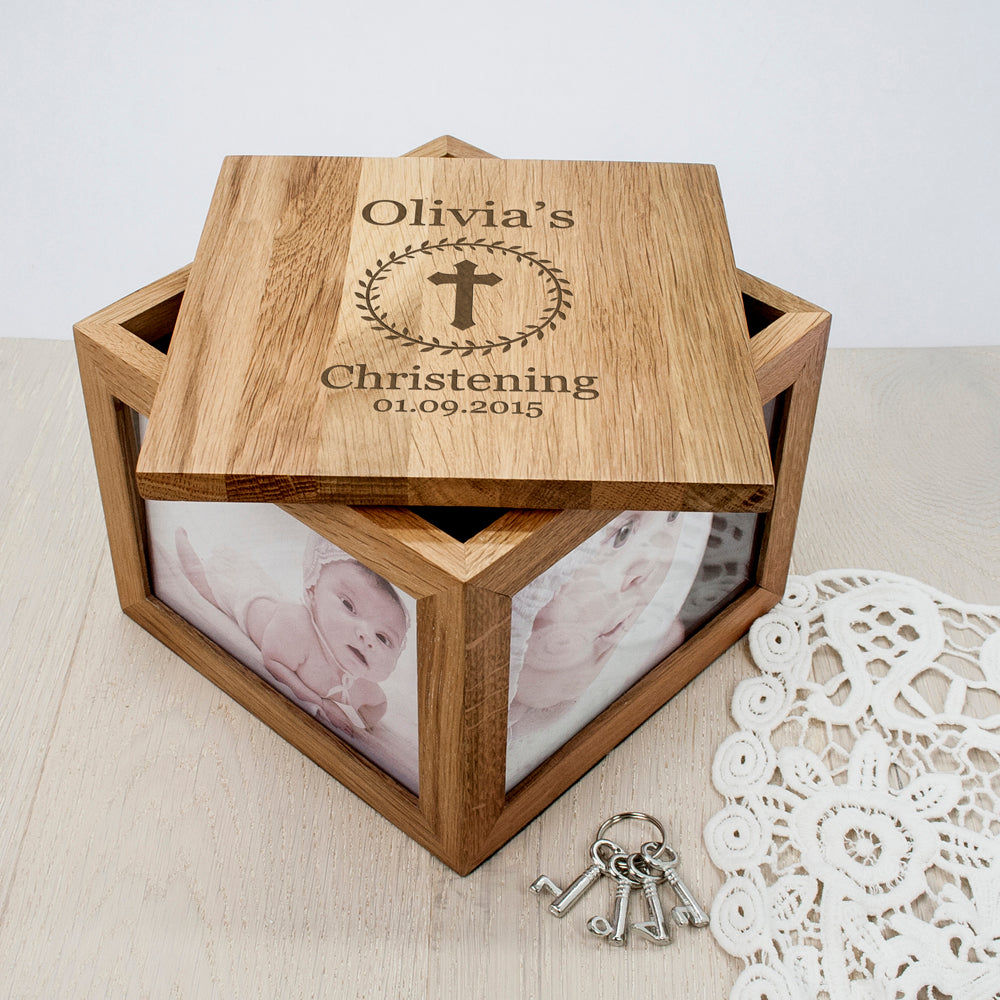 Personalized Baby Christening Cross Wooden Photo Keepsake Box  Keepsake Boxes Deeply Engraved