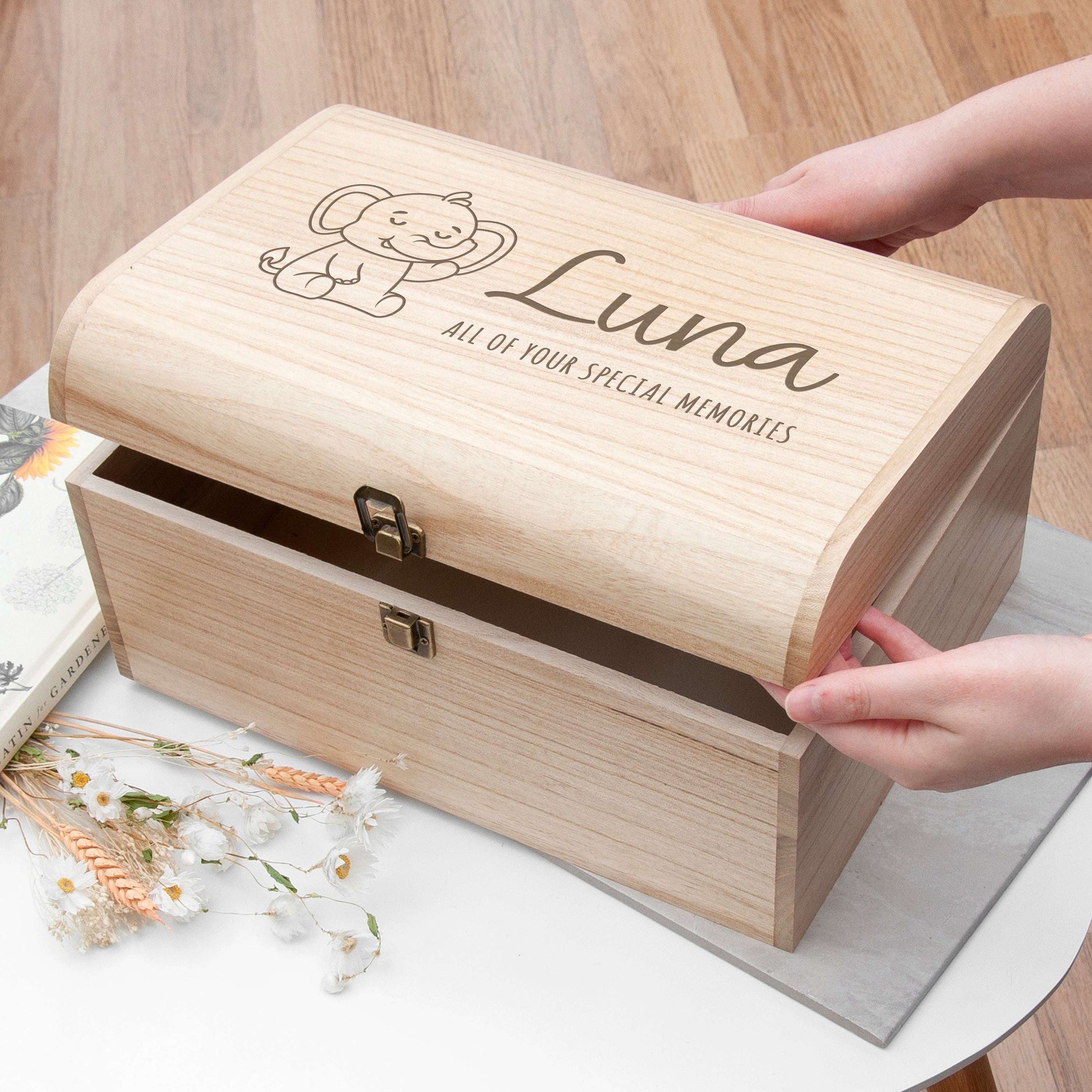 Personalized Baby Elephant Keepsake Chest  Wooden Chests Deeply Engraved