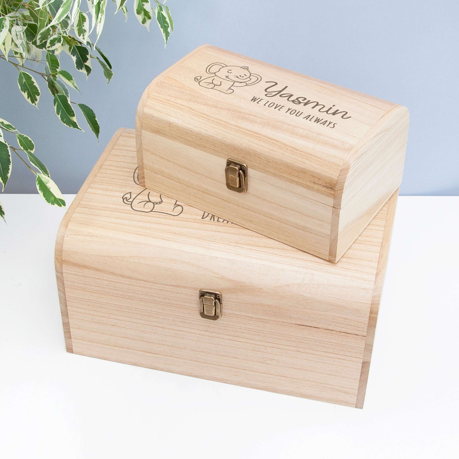 Personalized Baby Elephant Keepsake Chest  Wooden Chests Deeply Engraved