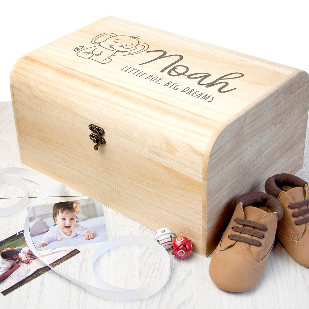 Personalized Baby Elephant Keepsake Chest  Wooden Chests Deeply Engraved