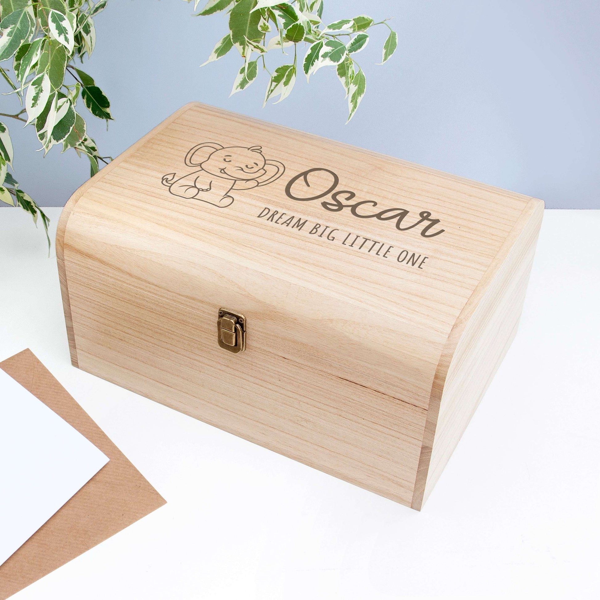 Personalized Baby Elephant Keepsake Chest  Wooden Chests Deeply Engraved
