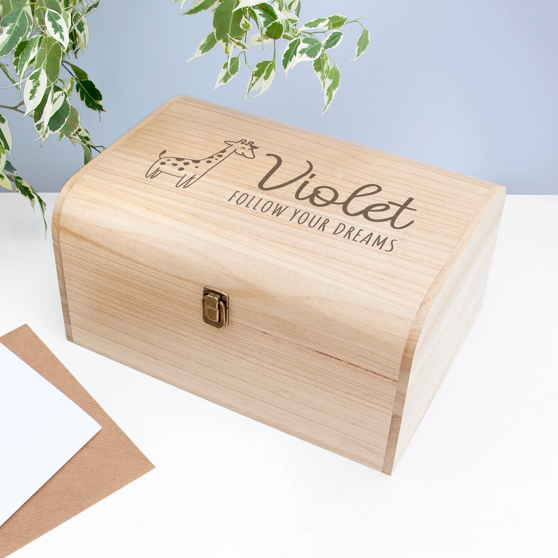 Personalized Baby Keepsake Box with Giraffe  Wooden Chests Deeply Engraved