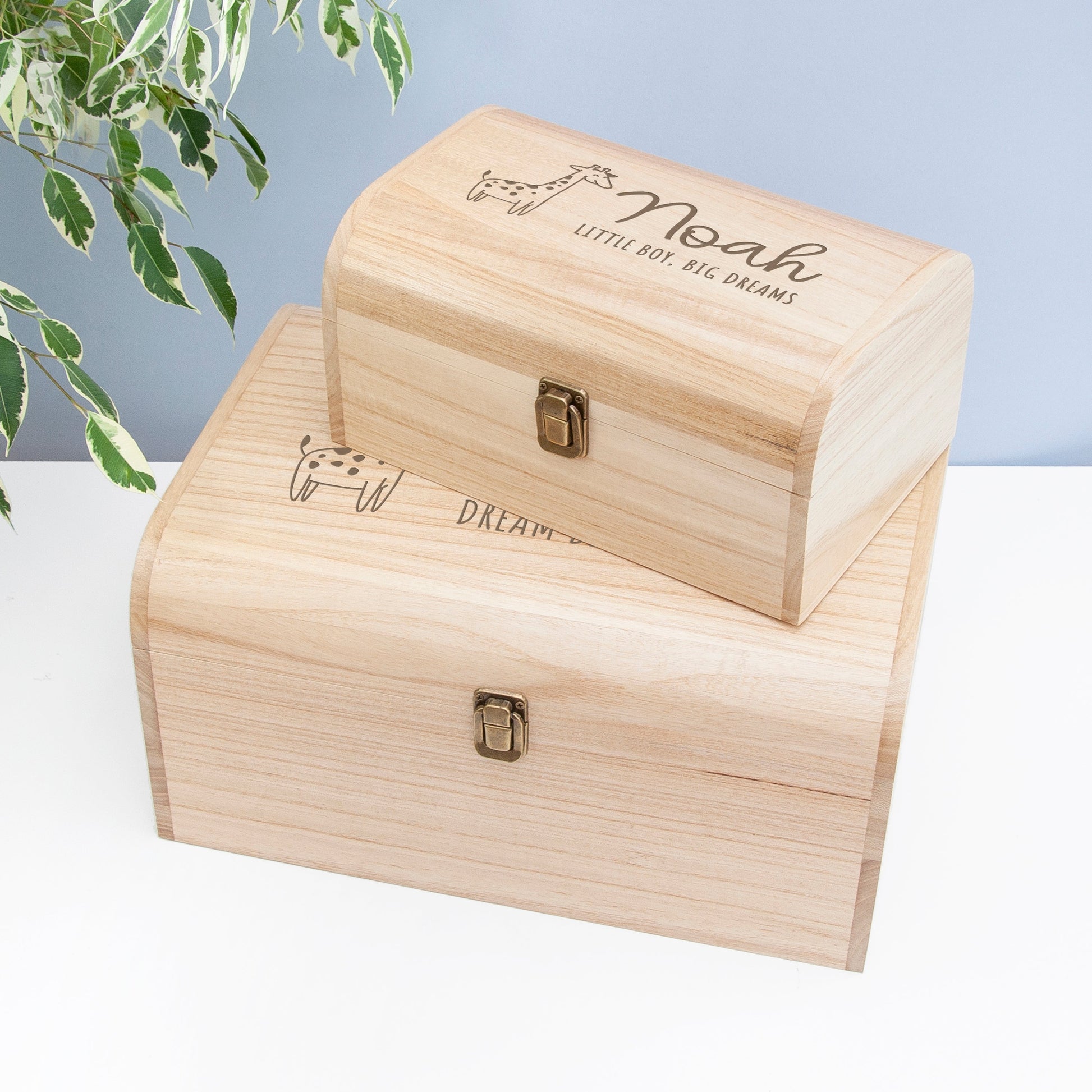 Personalized Baby Keepsake Box with Giraffe  Wooden Chests Deeply Engraved