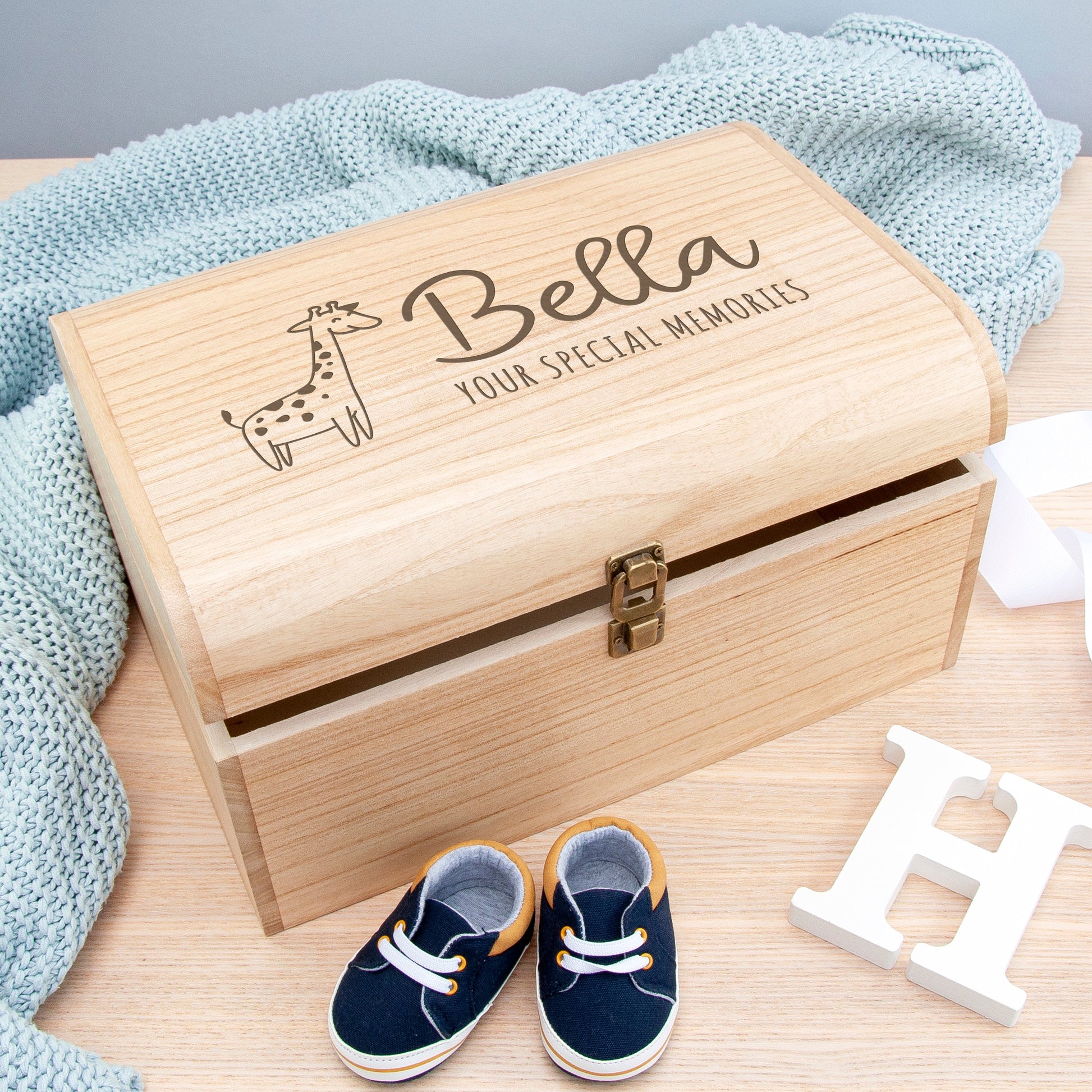 Personalized Baby Keepsake Box with Giraffe  Wooden Chests Deeply Engraved