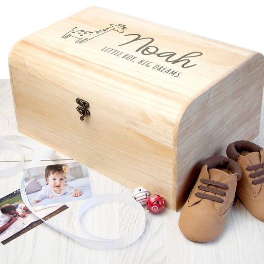 Personalized Baby Keepsake Box with Giraffe  Wooden Chests Deeply Engraved