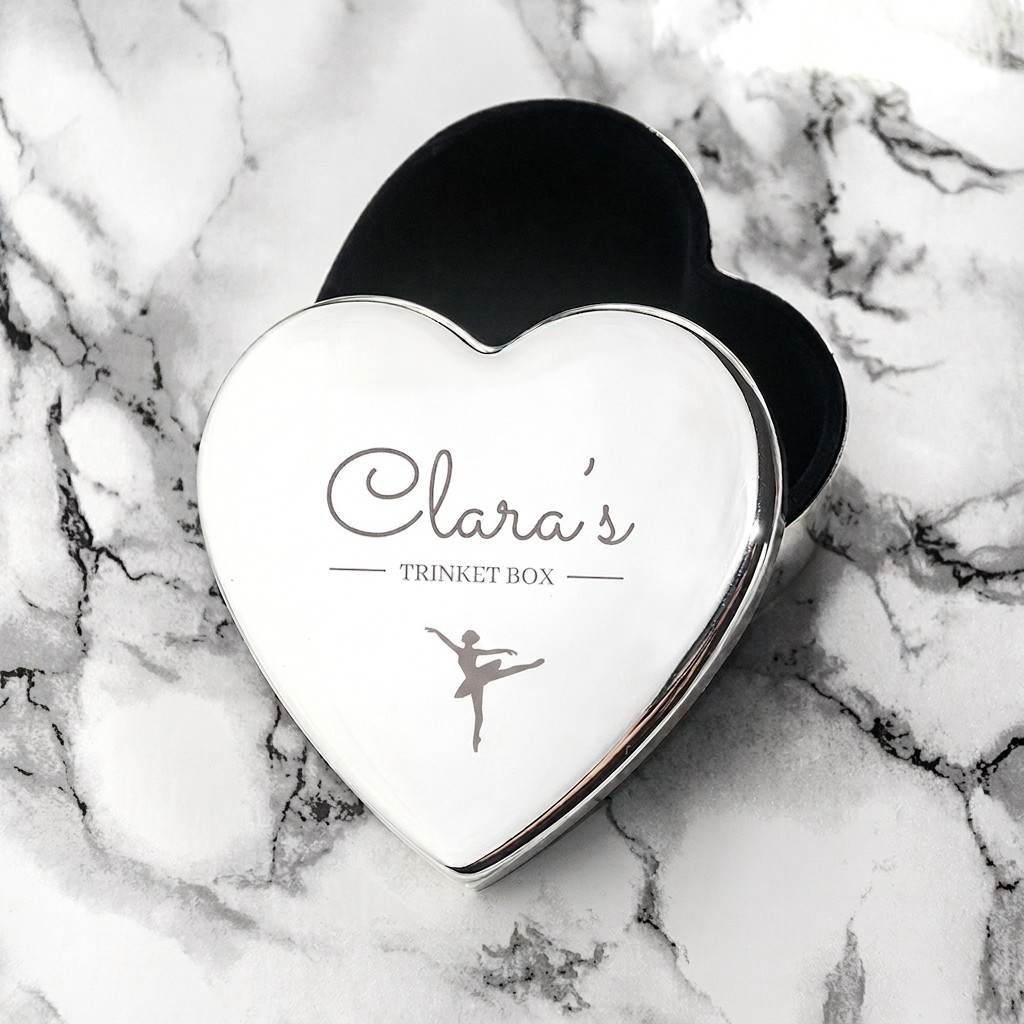 Personalized Silver Heart Ballerina Trinket Box